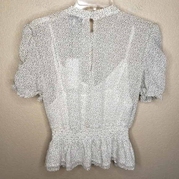 NWT Wayf Puff Sleeve High Neck Top. Short Sleeve. Size Small. Dot Print. Sheer. - Picture 8 of 12